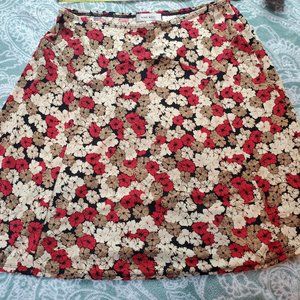 Nine West EUC Woman's Size XL Black Red Floral Pattern Midi Skirt | Flare Style